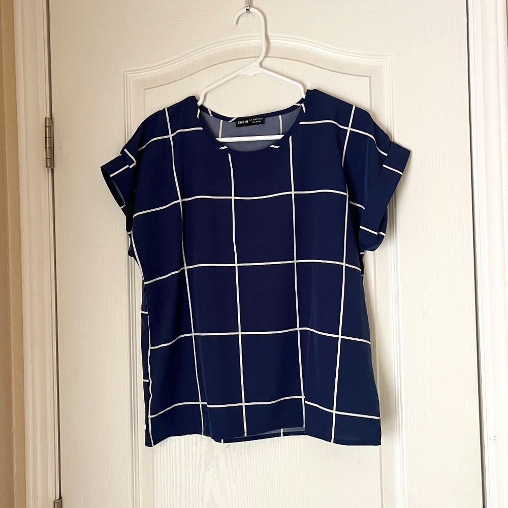 Navy Blue Plaid Top